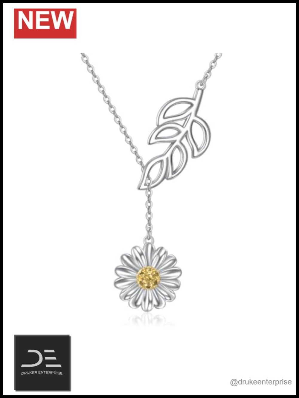 925 Sterling Silver Daisy Leaf Pendant Necklace with Extended Chain, Gift for